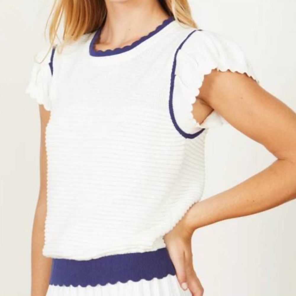 CABALLERO Ashley Cap Sleeve Sweater In Ivory/Blue Opal